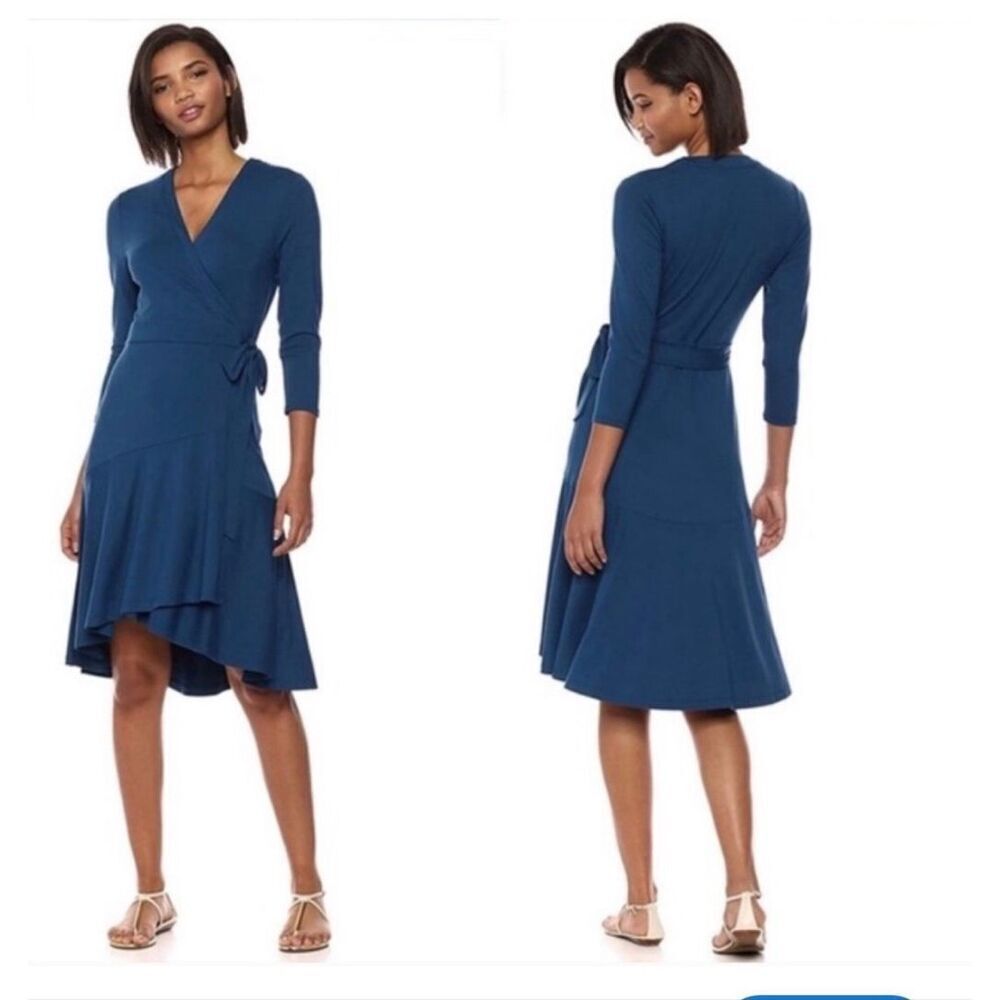 Lilly Pulitzer Rozaline wrap dress Inky Navy Blue Sz L Midi